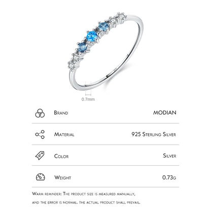 925 Sterling Silver Simple Stackable Fashion Thin Finger Ring Charm Blue Zirconia Rings For Women Wedding Fine Jewelry