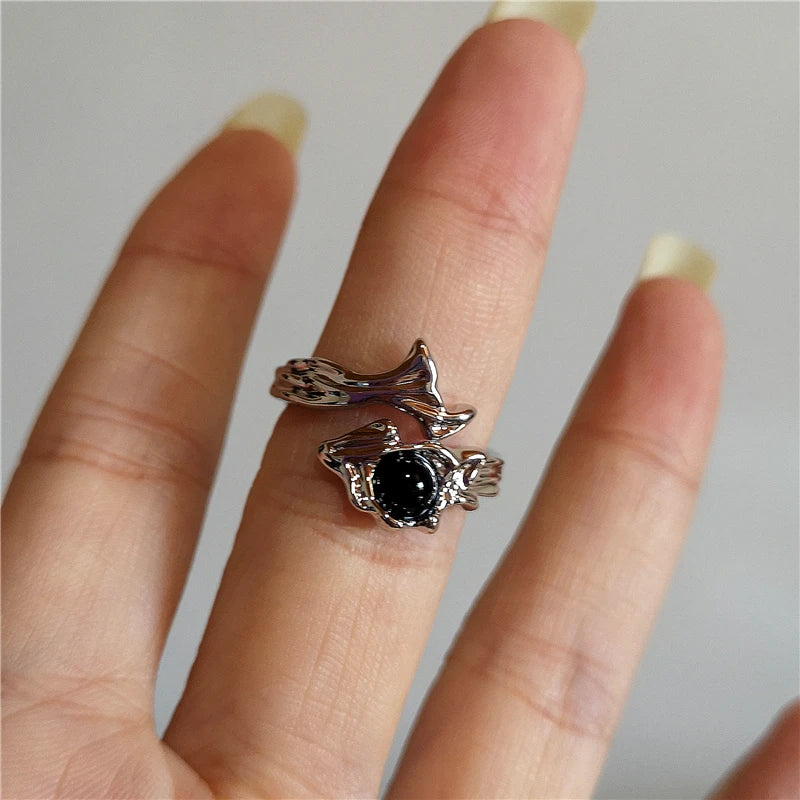 Vintage Goth Thorny Rose Couple Rings For Men Women Charm Irregularity Opening Stainless Steel Finger Ring Jewelry