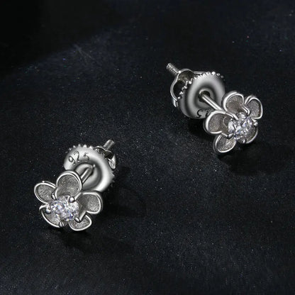 0.1CT Moissanite Sakura Stud Earrings Blooming Flower Ear Studs Diamond Test Delicate Engagement Jewelry Gift for Women