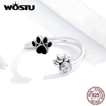 925 Sterling Silver Paw Dog Pets' Footprint Ring For Women Wedding Engagement Adjustable Rings Fashion Jewelry CQR605