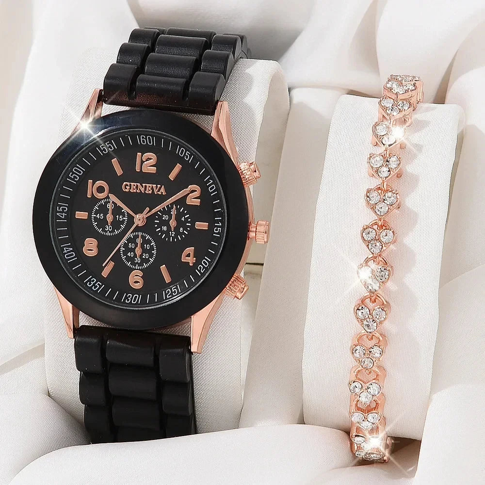 Luxury Watch Set Women Rhinestone Fashion Quartz Wristwatch Female Casual Ladies Watches Bracelet Set Clock No Box