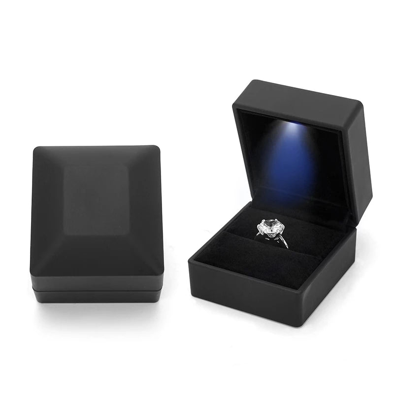 Heart Square Shaped LED Light Ring Box Velvet Jewelry Display Gift Storage Case Wedding Engagement Proposal Anniversary Boxes