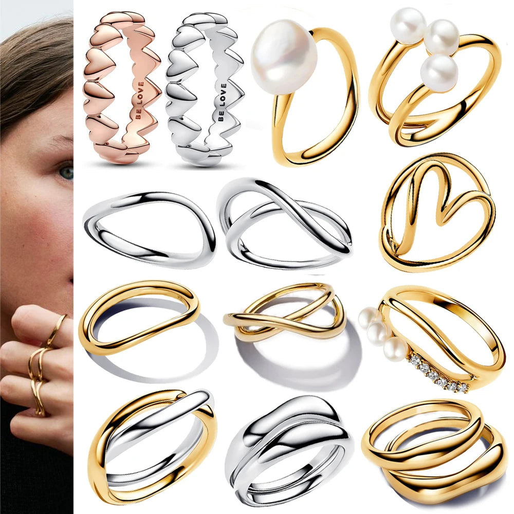 925 Sterling Silver Organically Shaped Stacking Rings&Heart&Two-tone Entwined Bands Ring Hot Selling Gift Jewely