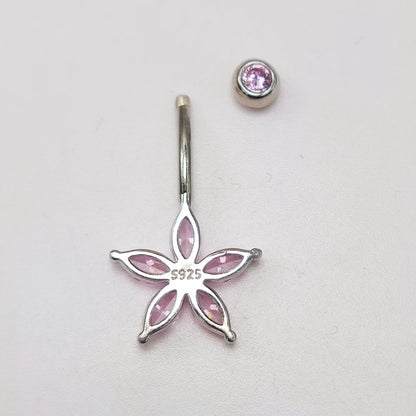 1pc Flower Navel Ring 925 Sterling Silver  Belly button Rings Bar Barbell  Body Piercing jewelry for women