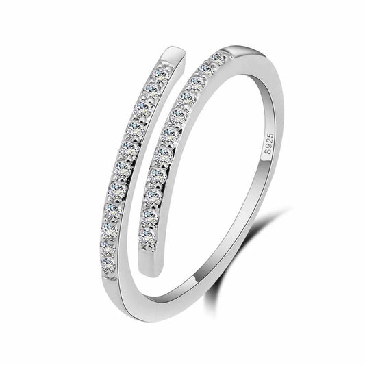 Beautiful Thin Ring Design for Lady Resizable Jewelry 925 Sterling Silver Color Sparking White Zircons Women Party