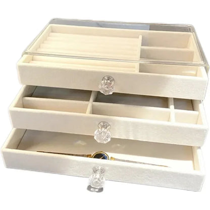 Velvet Acrylic Jewelry Organizer With 3 Drawers Stackable Display Storage Earrings Necklace Bracelets Box Holder Case For Women