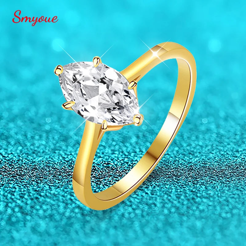 18k Plated 1CT Marquise Cut Wedding Moissanite Rings for Women Luxury Jewelry 925 Sterling Silver Bridal Engagement Ring