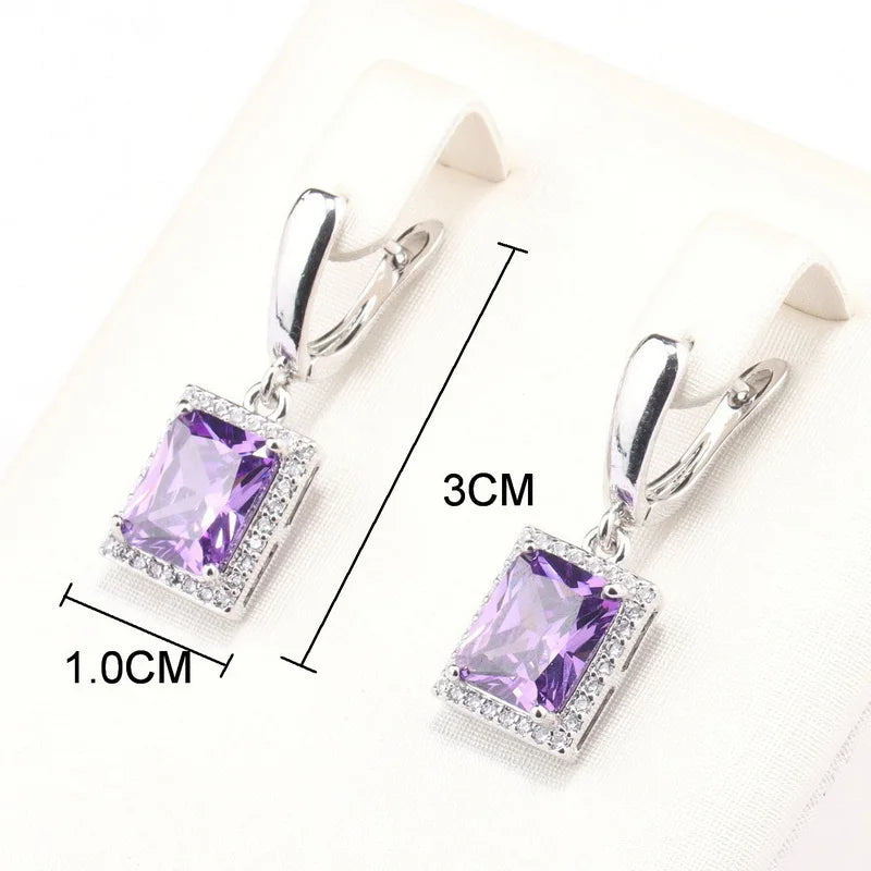 925 Sterling Silver Jewelry Sets Accessories Bridal Women Natural Crystal Zircon Earrings Open Ring Pendant Wedding Necklace Set