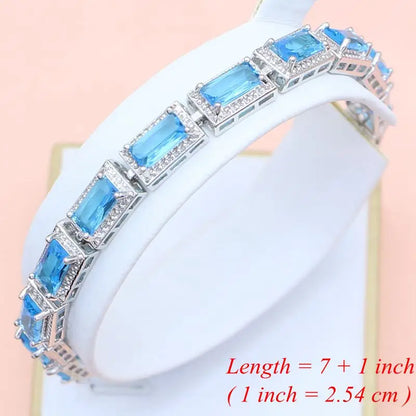 925 Silver Birdal Dubai Jewelry Sets Hyperbole Blue Zircon Stone For Women Party Earrings/Pendant/Necklace/Rings