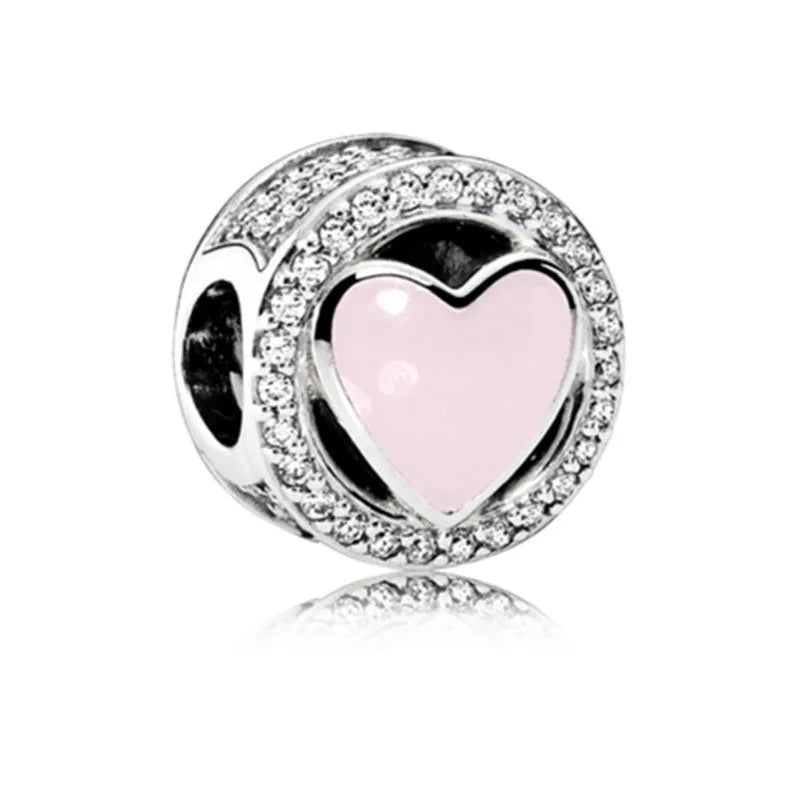 2024 New Pink Series Bag Motorcycle Heart Diy Bead Fit European Bracelet 925 Sterling Silver Jewelry Accessories