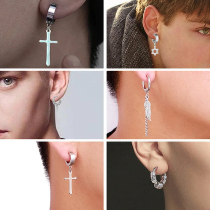 1Pair Fashion Cross Pendant Ear Clip Non Piercing Earrings Fake Earrings Gift for Men Women Jewelry