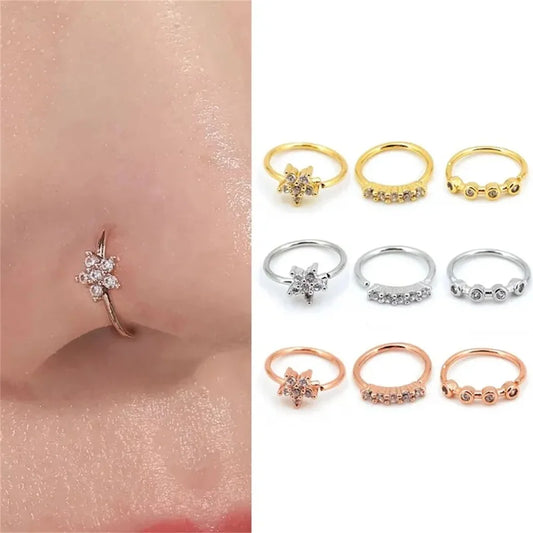 3pcs Zircon Nose Rings Nostril,Adjustable Flower Hoop Ring Tragus Ear Cartilage Earring Hypoallergenicity Nose Piercing Jewelry