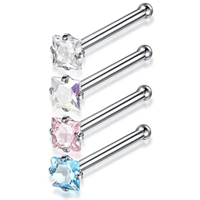 4PCS Surgical Steel Heart Nose Ring Stud Pack Real Star L Shape Nose Piercing Stud Set Square Nose Rings Set Piercing Nariz Lote