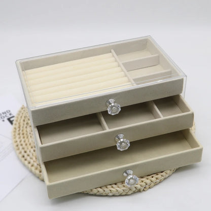 1 Piece of High-capacity Three-layer Flannel Jewelry Box Drawer Jewelry Box Storage Earrings Necklace Ring