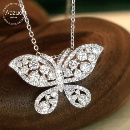 Aazuo Luxury 18K Orignal White Gold Real Diamonds 0.88ct butterfly Necklace Gifted for Women Senior Banquet Wedding Party Au750