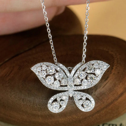 Aazuo Luxury 18K Orignal White Gold Real Diamonds 0.88ct butterfly Necklace Gifted for Women Senior Banquet Wedding Party Au750