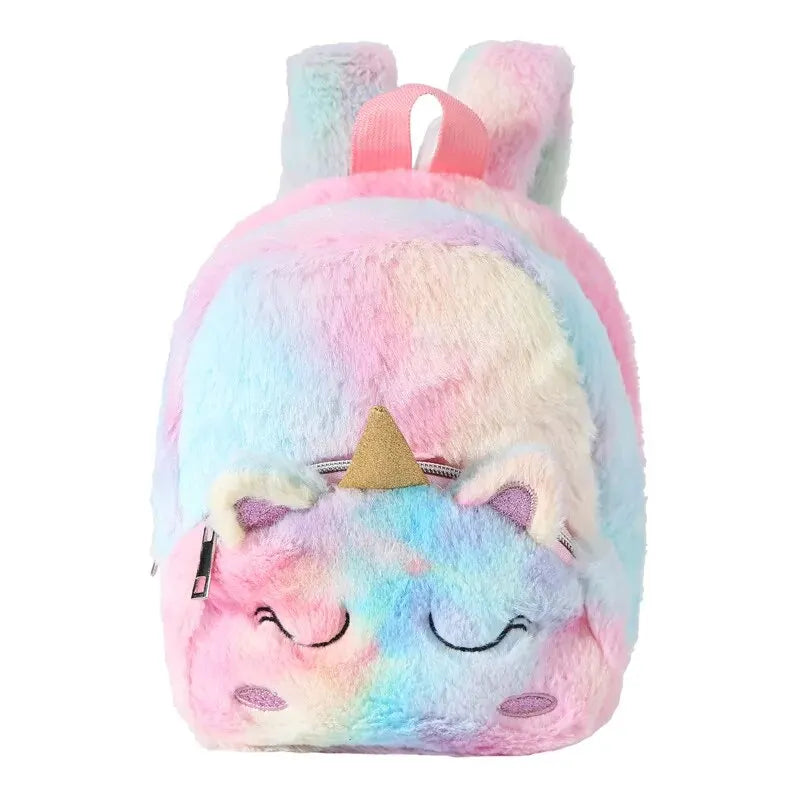 Unicorn Furry Backpack Plush Sparkling Kid Girl Small School Kindergarten Cute Winter Christmas Children Adjustable Bag Gift