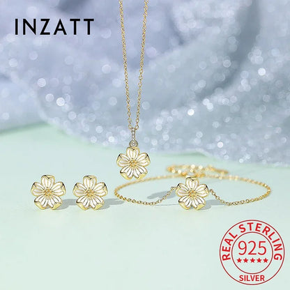 INZATT Real 925 Sterling Silver Flower Stud Earrings  For Fashion Women Fine Jewelry Cute Plant Accessories