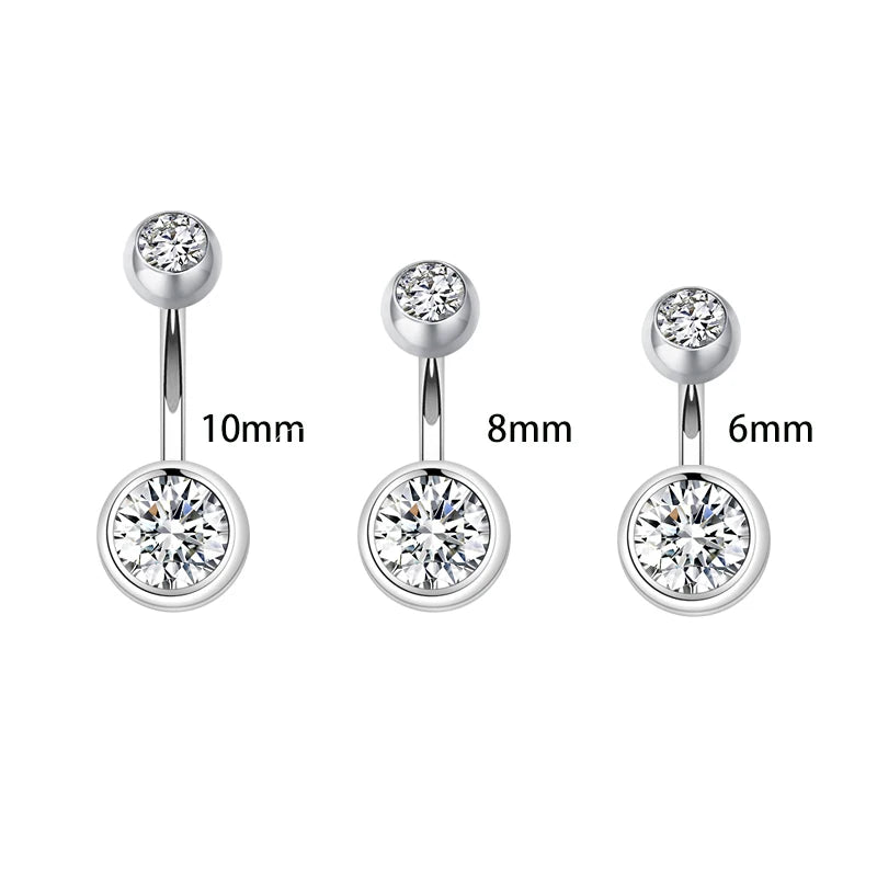 MIQIAO 925 Sterling Silver Round Shape Belly Button Ring Body Piercing Zircon Pin Length 6 8 10 MM Width 1.2 1.5MM Fine Jewelry