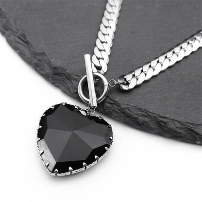 Goth Punk Red Heart Necklace Choker for Women Stainless Steel Silver Color Glass Pendant Clavicle Chain Necklaces Jewelry NXS03