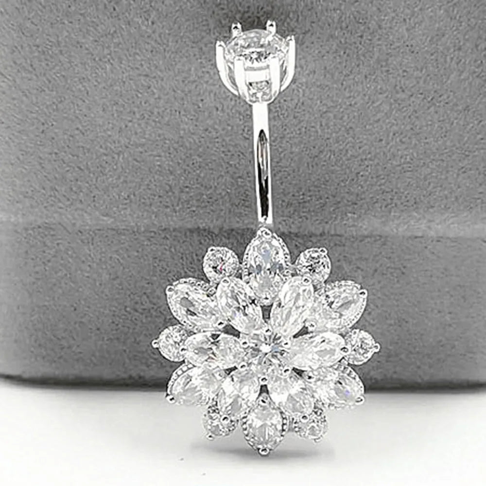 925 silver sunflower crystal belly piercing ombligo body jewelry navel piercing  for women