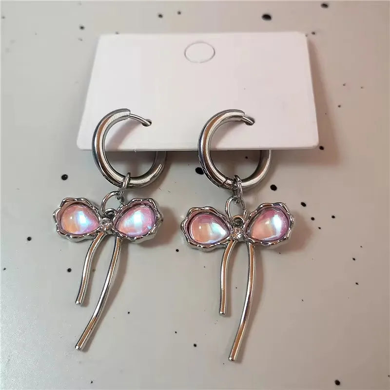 New Goth Harajuku Vintage Peach Heart Fairy Angel Moon Pendant Earrings For Women Egirl Trendy Aesthetic Y2K Jewelry Accessories