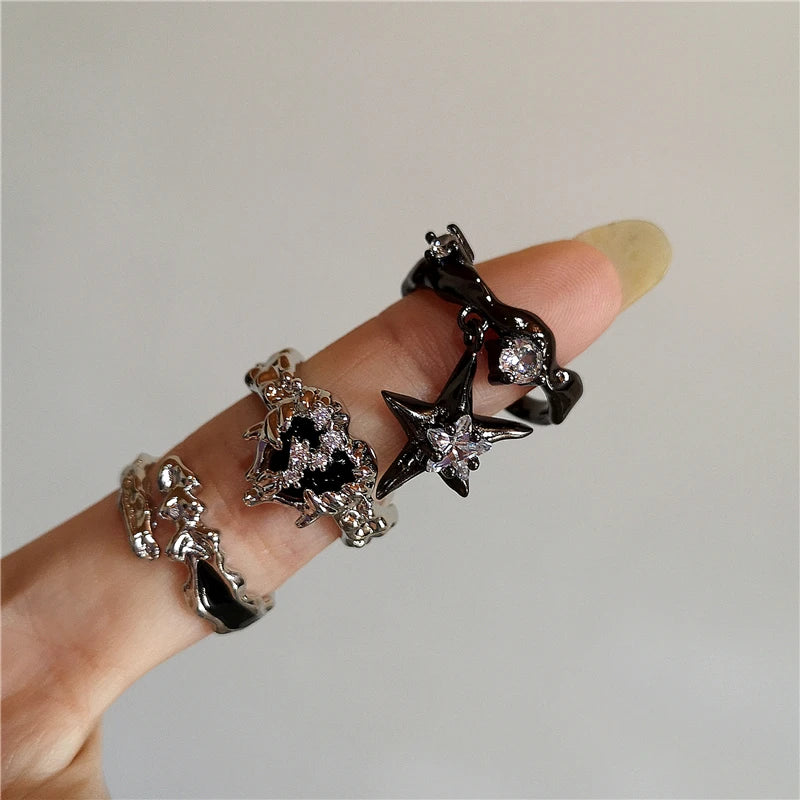 Vintage Goth Thorny Rose Couple Rings For Men Women Charm Irregularity Opening Stainless Steel Finger Ring Jewelry