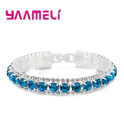 Top Sale 925 Sterling Silver Color Bracelets Full AAA Zircon Austrian Crystal Femme Women Link Chain Jewelry Bangles 14 Colors