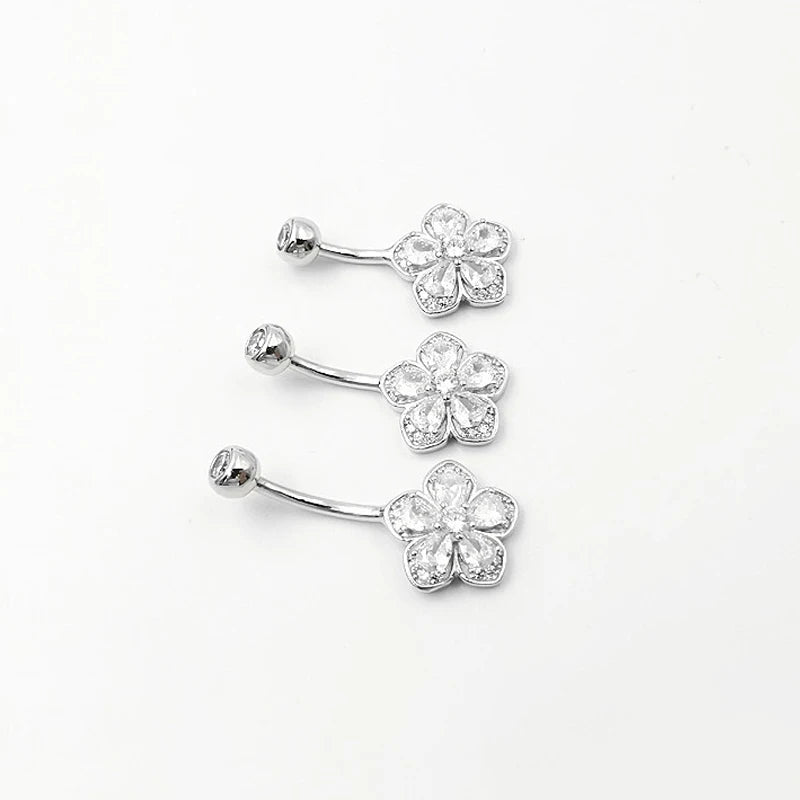 Flower Navel Belly Button Piercing Rings Bulk 925 Sterling Silver Body Jewelry For Women Fine Summer Accessories Romantic Gift