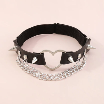 Sexy Leg Chain Leather  Elastic Spiked Leg Harness For Women Girls Goth Heart Thigh Garter Belt Rave Body Jewelry