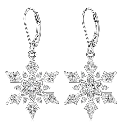 Christmas Snowflake Earrings for Women Sterling Silver Snowflakes Earrings Dangle Leverback Blue Jewelry Snow Holiday