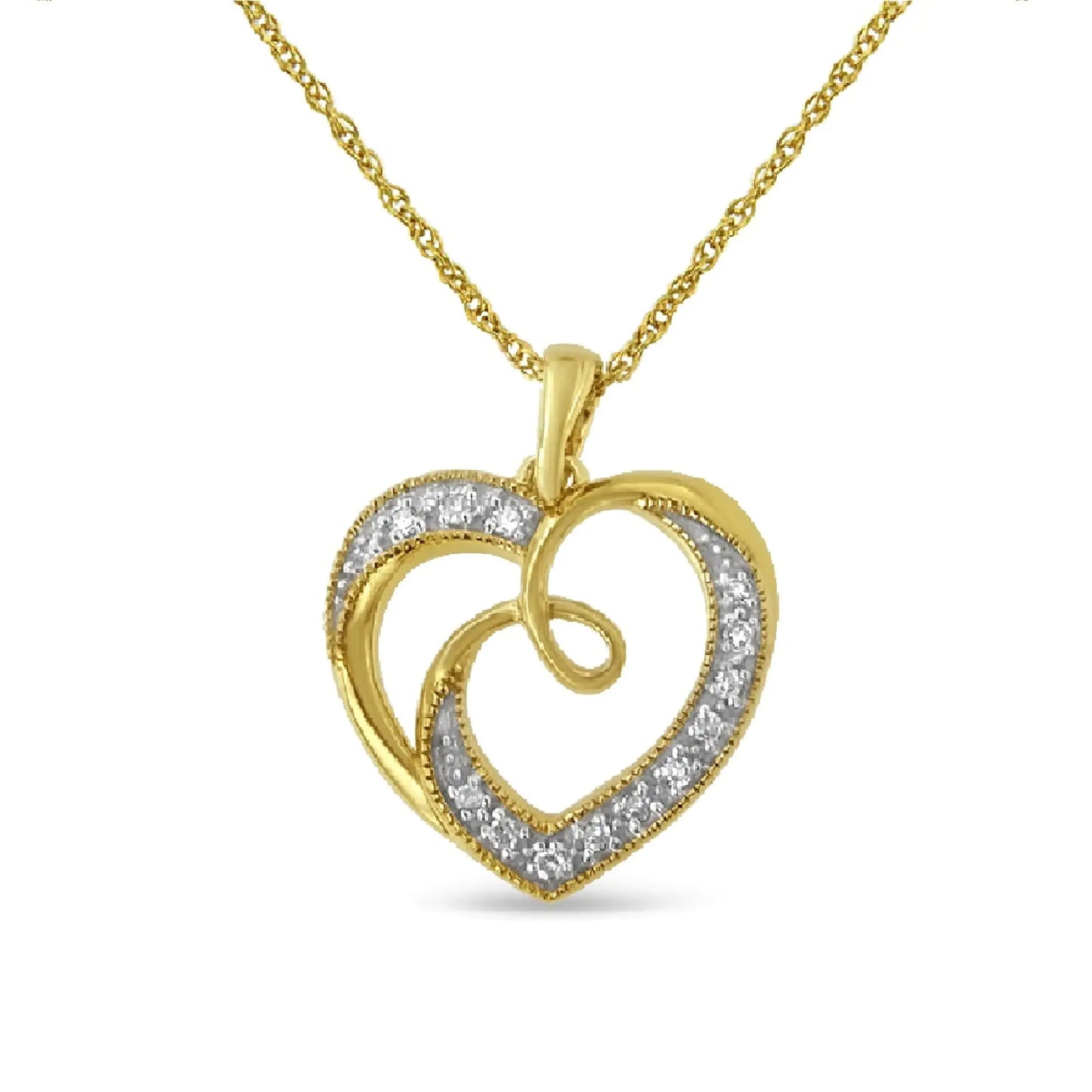 Yellow Plated .925 Sterling Silver 1/10 cttw Diamond Heart Pendant Necklace (H-I, I2)