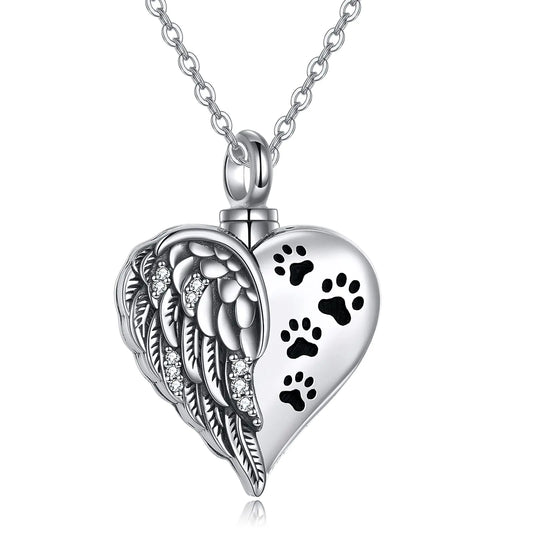 YFN Pet Urn Necklaces Sterling Silver Cat Dog Guardian Angel Wings Urn Necklaces for Ashes Pet Cremation Memory Jewelry for Women Men (pet wings urn necklace)