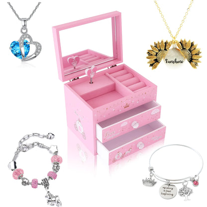 Melody Unicorn Princess Jewelry Organizer - Girl's Musical Gift Set (Pink)