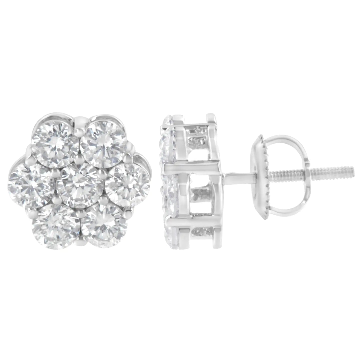 Sterling Silver 2ct Floral Diamond Cluster Earrings