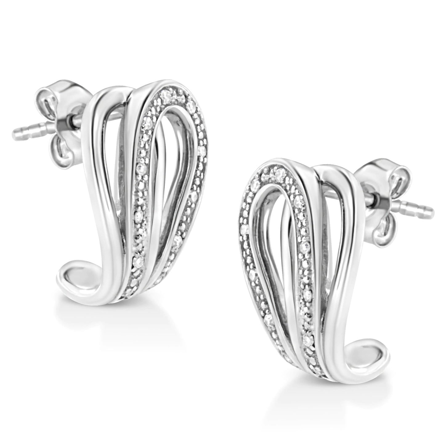 925 Sterling Silver Pave-Set Diamond Accent Horseshoe Hoop Earring (I-J Color, I1-I2 Clarity)