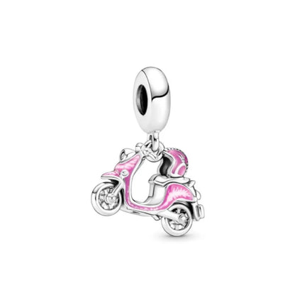 2024 New Pink Series Bag Motorcycle Heart Diy Bead Fit European Bracelet 925 Sterling Silver Jewelry Accessories