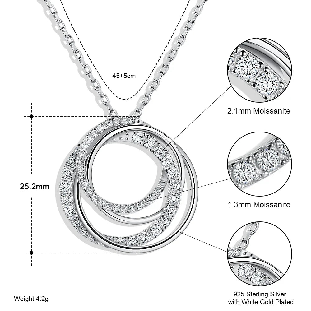 Moissanite Pendant Necklace for Women D VVS1 18K White Gold Plated 925 Sterling Silver Lab Diamond Chain Luxury Jewelry