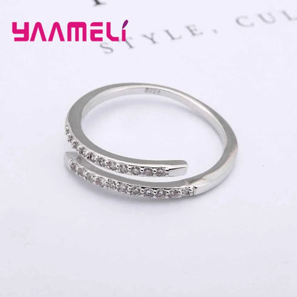 Beautiful Thin Ring Design for Lady Resizable Jewelry 925 Sterling Silver Color Sparking White Zircons Women Party Accessories