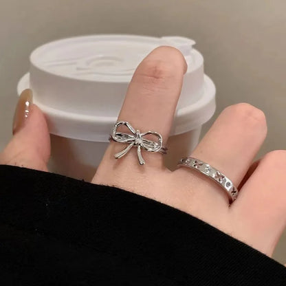 Kpop Y2K Cute Goth Bowknot Ring Punk Vintage Heart Irregular Geometry Rings For Women Girls Grunge 2000s EMO Jewelry Accessories