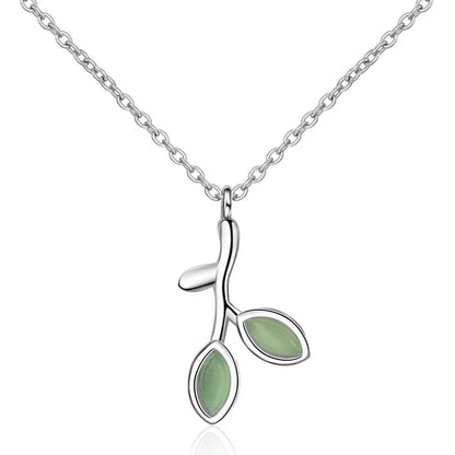 Sterling Silver Jewelry Sets Opal Leaf Bud Necklace+Earrings+Ring+Bracelet For Women Summer Jewelry Gift