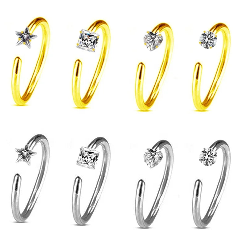 New arrive Gold Plated hoop nose ring Nose hoop star heart square round Nose Ring for women body piercing jewelry