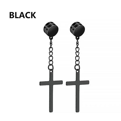 1Pair Fashion Cross Pendant Ear Clip Non Piercing Earrings Fake Earrings Gift for Men Women Jewelry