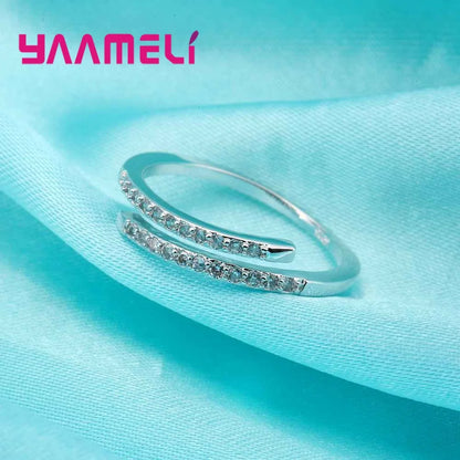 Beautiful Thin Ring Design for Lady Resizable Jewelry 925 Sterling Silver Color Sparking White Zircons Women Party Accessories