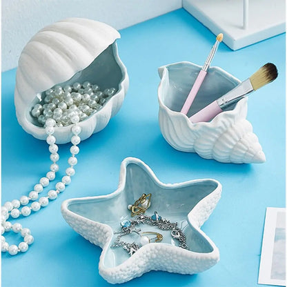 1 Pcs New Ceramic Jewelry Trays Ocean Style Conch Home Marine Decor Large Capacity Jewelry Tray Dish Gifts