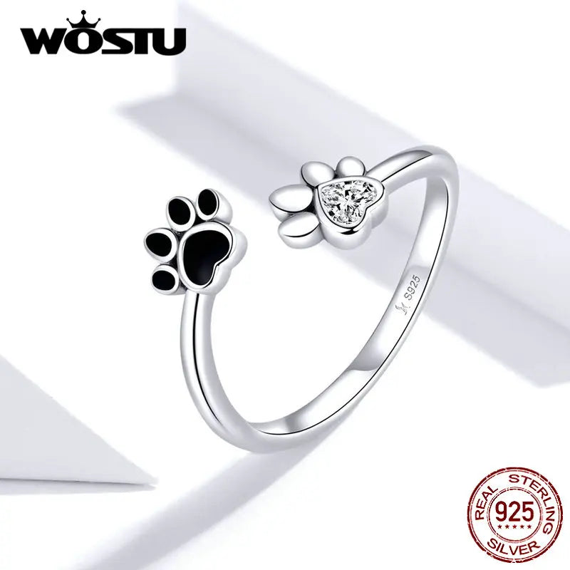 925 Sterling Silver Paw Dog Pets' Footprint Ring For Women Wedding Engagement Adjustable Rings Fashion Jewelry CQR605