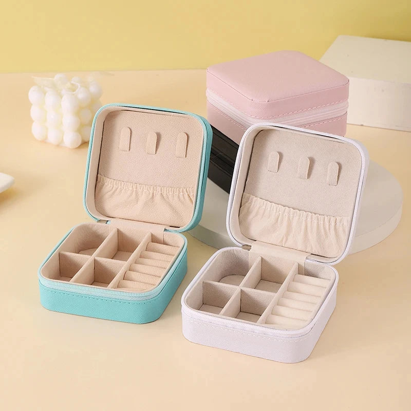 1pc Portable Jewelry Organizer Display Travel Jewelry Case Boxes  Earrings Necklace Ring Jewelry Box Leather Storage Box