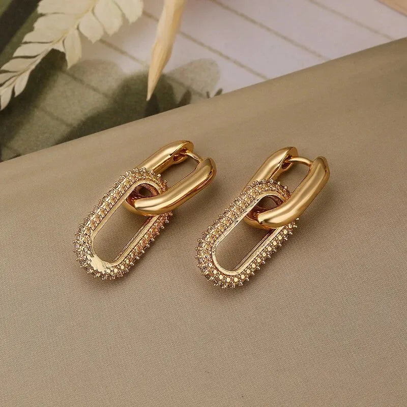 Shiny Rhinestone Geometric Earrings Ladies Fashion Light Luxury Elliptical Double Ring Earrings Exquisite Party Gift