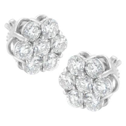 Sterling Silver 2ct Floral Diamond Cluster Earrings