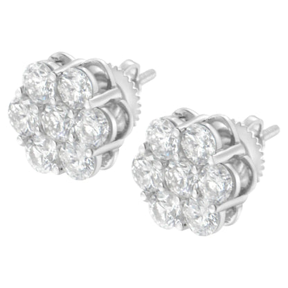 Sterling Silver 2ct Floral Diamond Cluster Earrings